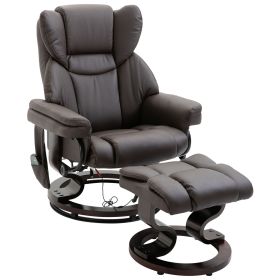 HOMCOM Massage Recliner Chair Brown with Ottoman 10-Point Vibrating Swivel for Bedroom & Living Room