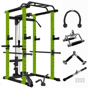 Green Multi-functional Power Cage, Home Adjustable Pullup Squat Rack 1000Lbs Capacity Comprehensive Fitness Barbell Rack
