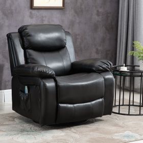 PU Leather Massage Recliner Chair, Swivel Massage Recliner with Remote Control, Footrest, Padded Seat for Living Room, Bedroom, Black